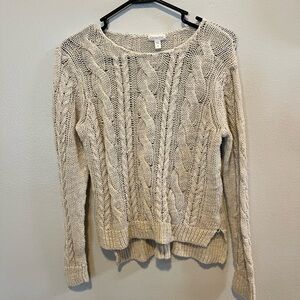 Garnet Hill Beige linen blend coastal Cable Knit Sweater M
